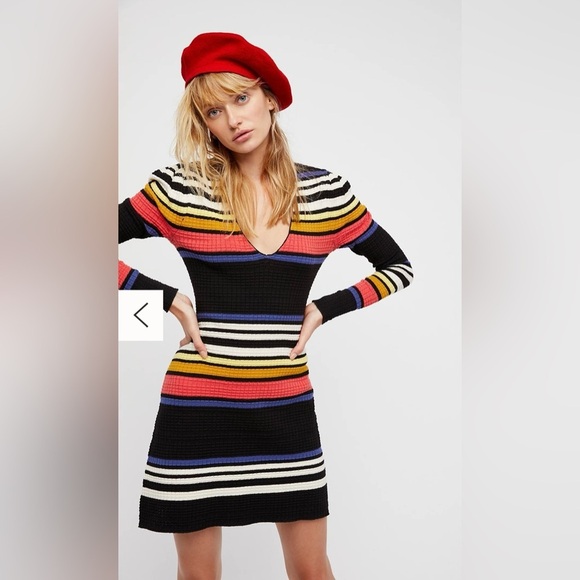 Free People Gidget Striped Sweater Mini Dress Multicolor Size S - Picture 2 of 10